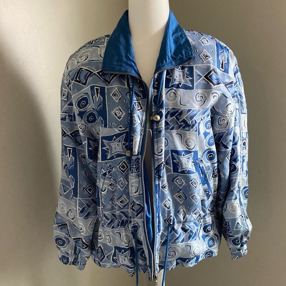 Vintage Jackets & Blazers - Vintage Blue 100% Silk Jacket Size Small